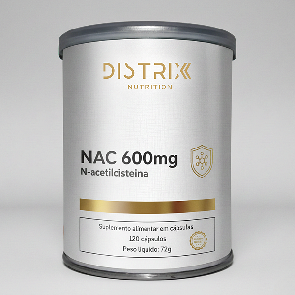 NAC 600mg 120 Cápsulas Distrix Nutrition – N-Acetilcisteína | Antioxidante | Suporte ao Organismo | Não Contém Glúten