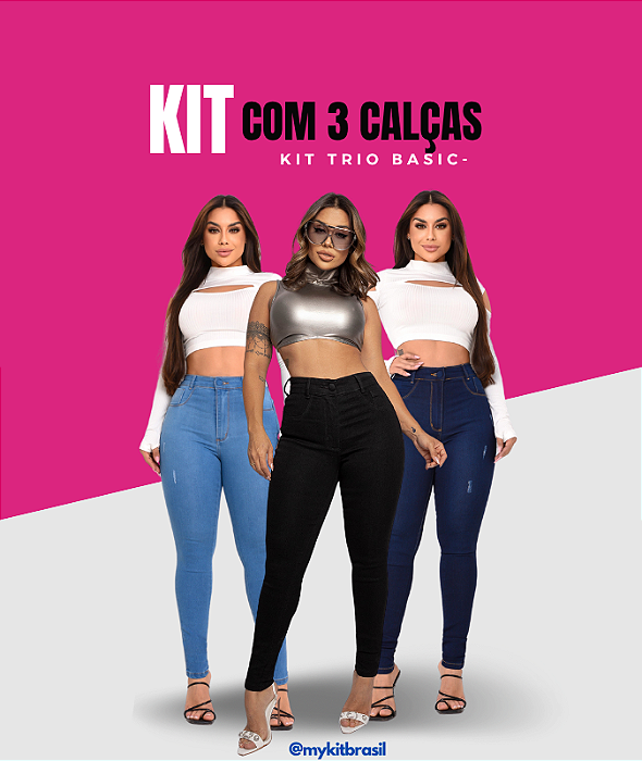 Kit 3 Calças Femininas(Clara Puido, Preta e Escura Puido)