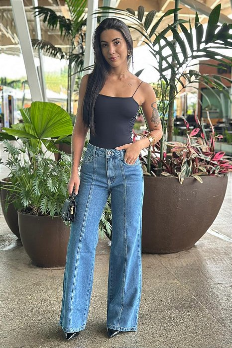 Calça Pantalona Feminina Com Regulador