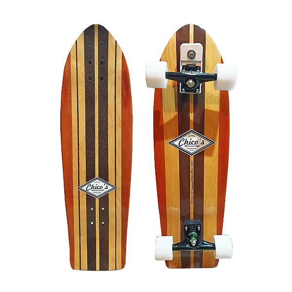 Skate Simulador de Surf 34" SurfPro ALOHA 2026 Amadeirado - com Base SImuladora de Surf e concaves
