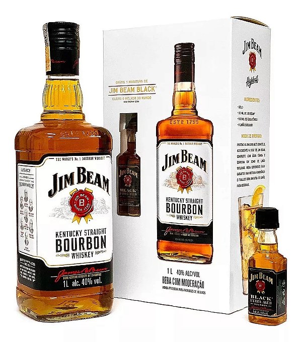 Whisky Jim Beam Bourbon 1 Litro + Miniatura Jim Beam Black