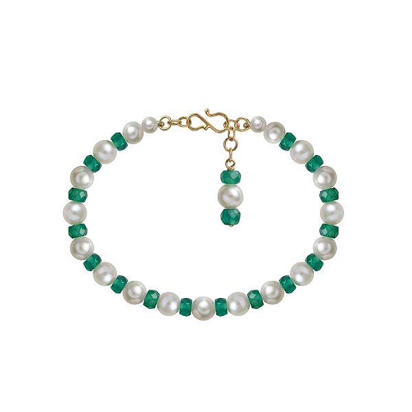 Pulseira de pérolas e crisoprásios com detalhes em ouro amarelo