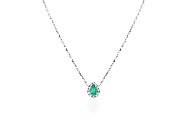 Colar Vênus em ouro branco com esmeralda gota cravejado com diamantes