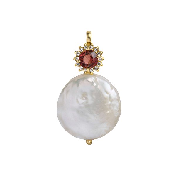 Pingente de pérola com turmalina e diamantes