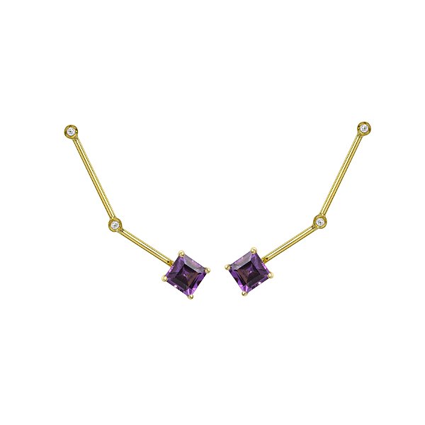 Ear cuff em ouro amarelo com diamantes e ametistas