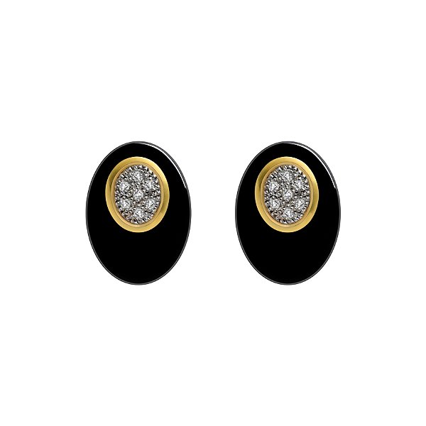 Brincos em ouro amarelo com ônix e diamantes