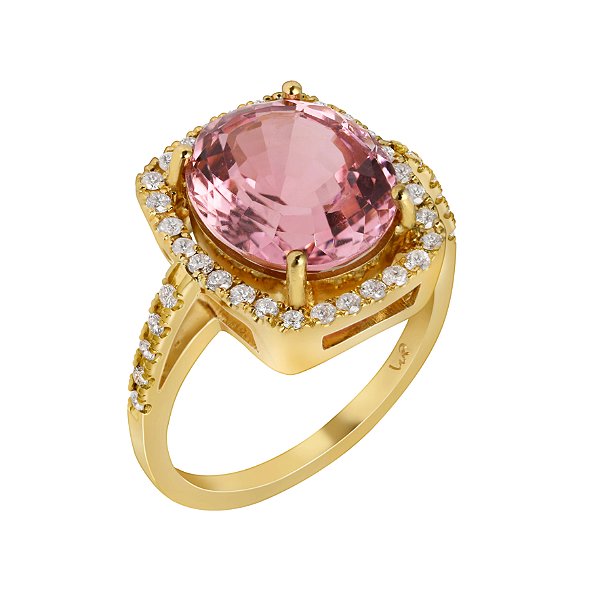 Anel em ouro amarelo com turmalina rosa e diamantes