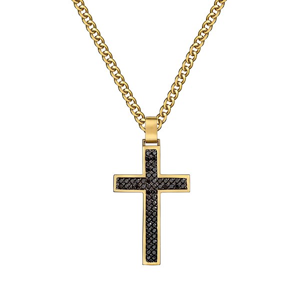 Pingente de cruz em ouro amarelo com diamantes negros