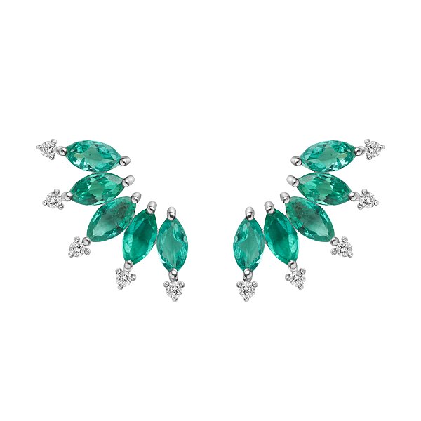 Ear cuff Vênus em ouro branco com esmeraldas e diamantes