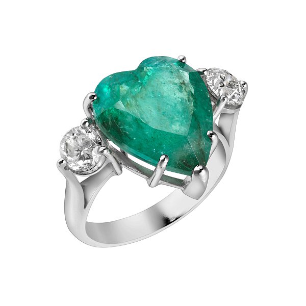 Anel Vênus em ouro branco com esmeralda e diamantes