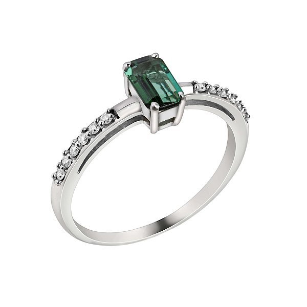 Anel em ouro branco com diamantes e turmalina verde
