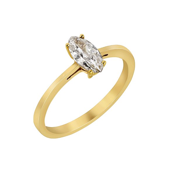 Anel solitário em ouro amarelo com diamante navete
