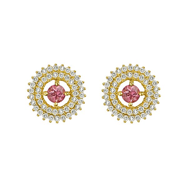 Brincos em ouro amarelo com turmalina rosa e diamantes
