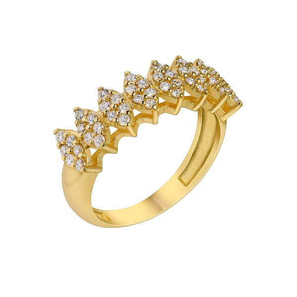 Meia aliança em ouro amarelo com diamantes formando navete