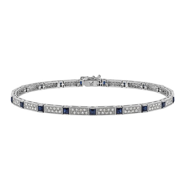 Pulseira em ouro branco com diamantes e safiras