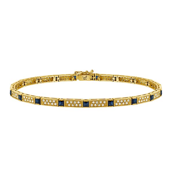 Pulseira em ouro amarelo com diamantes e safiras