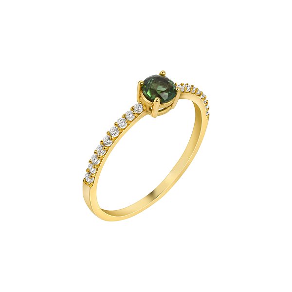Anel em ouro amarelo com turmalina e diamantes