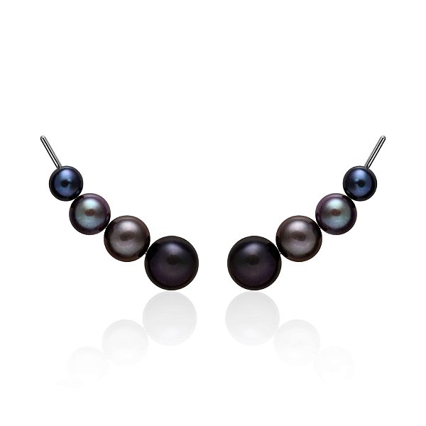 Ear cuff em ouro branco com pérolas negras