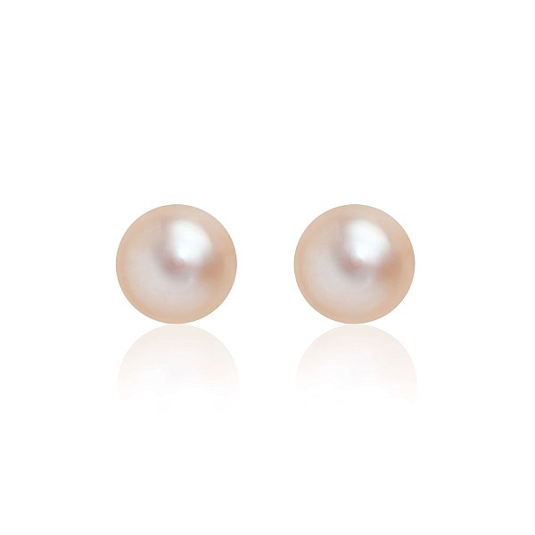 Brincos em ouro branco com pérola rosa botão