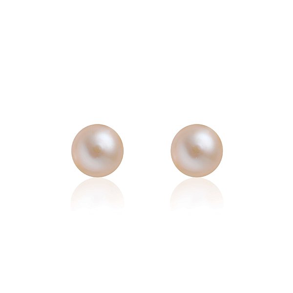 Brincos em ouro branco com pérola rosa botão