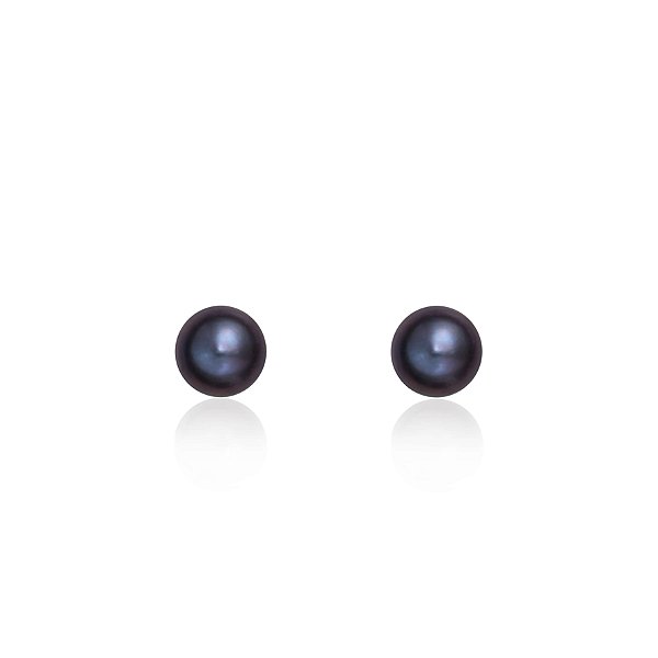 Brincos em ouro branco com pérola negra botão
