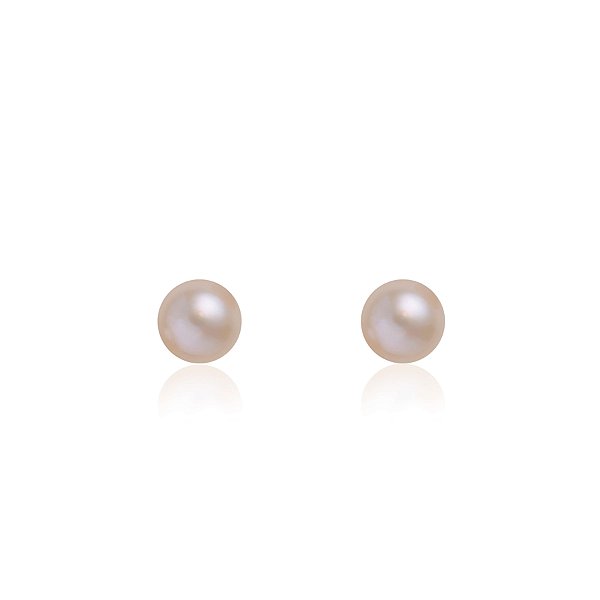 Brincos em ouro branco com pérola rosa botão
