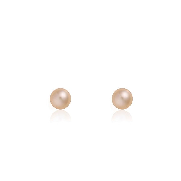 Brincos em ouro branco com pérola rosa botão