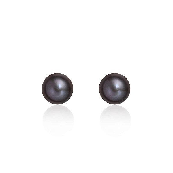 Brincos em ouro branco com pérola negra botão