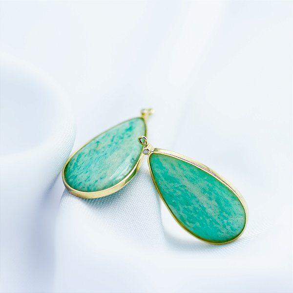Aplique em ouro amarelo com amazonita e diamante