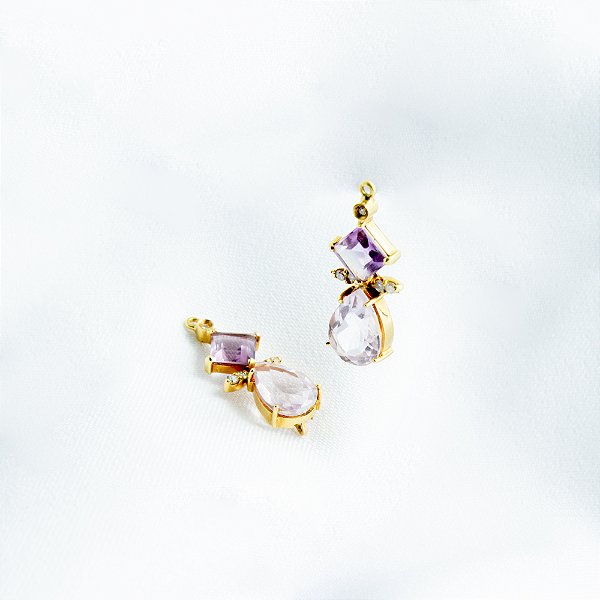 Aplique em ouro amarelo, ametistas e diamantes