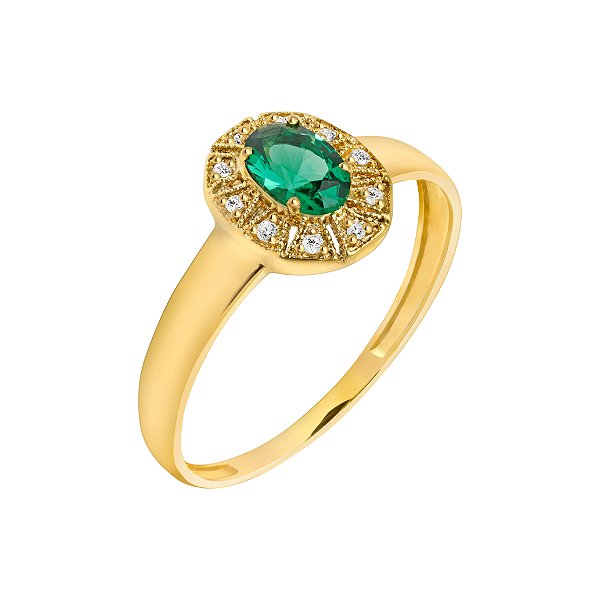 Anel de formatura em ouro amarelo com esmeralda e zircônias