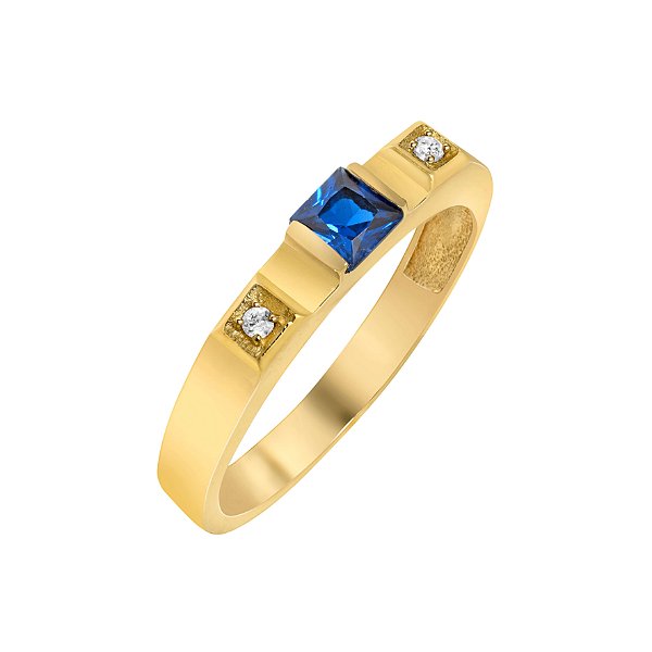 Anel de formatura em ouro amarelo com safira carre e zircônias