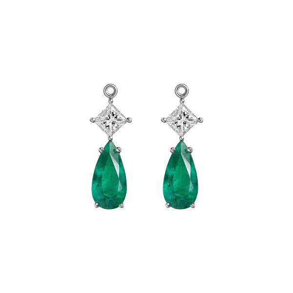 Aplique em ouro branco com diamante e esmeralda