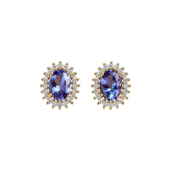 Brincos em ouro amarelo com tanzanitas e diamantes