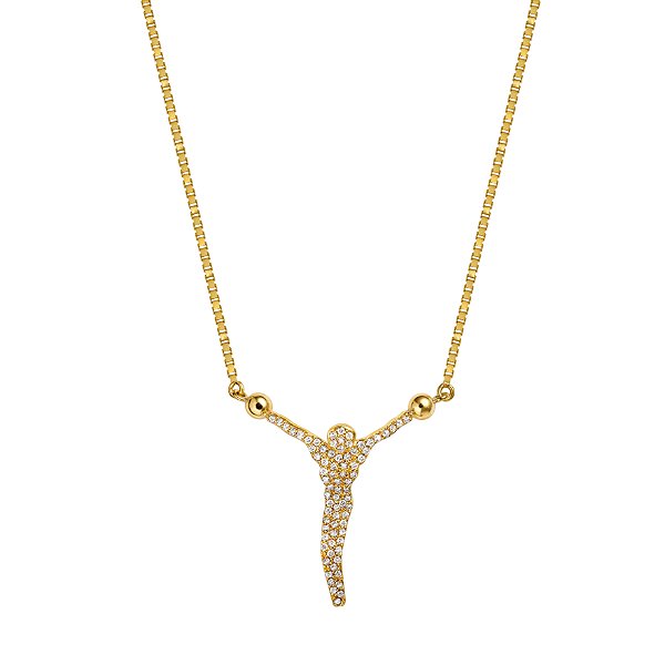 Colar em ouro amarelo e cristo cravejado com diamantes