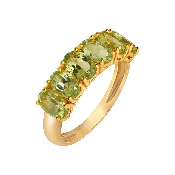 Meia aliança em ouro amarelo com peridotos