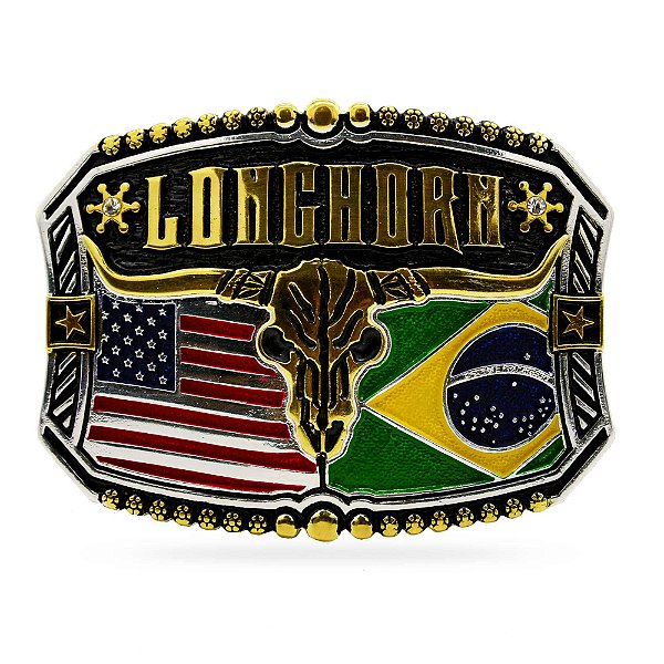 Fivela Longhorn - Bandeira Brasil e EUA