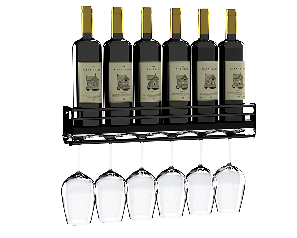 Mini adega de parede – cristaleira porta taças - preto