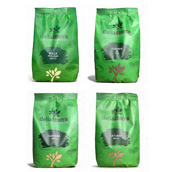 Kit Força e Vitalidade - Guaraná Em Pó + Farinha de Uva + Maca Peruana + Catuaba Em Pó | 100% Natural