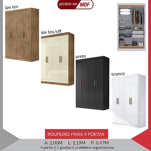 ROUPEIRO PARIS 4 PTS  - EM MDF - COM PES