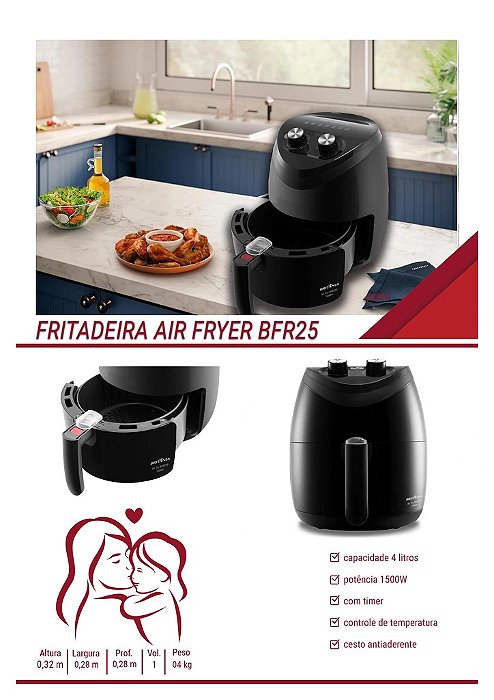 FRITADEIRA AIR FRYER BFR25 - 4,0LTS BRITANIA - PRETO
