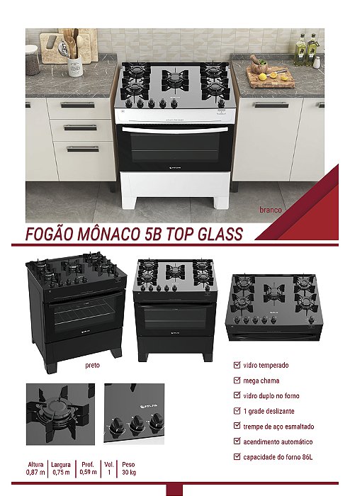 FOGAO MONACO TOP GLASS