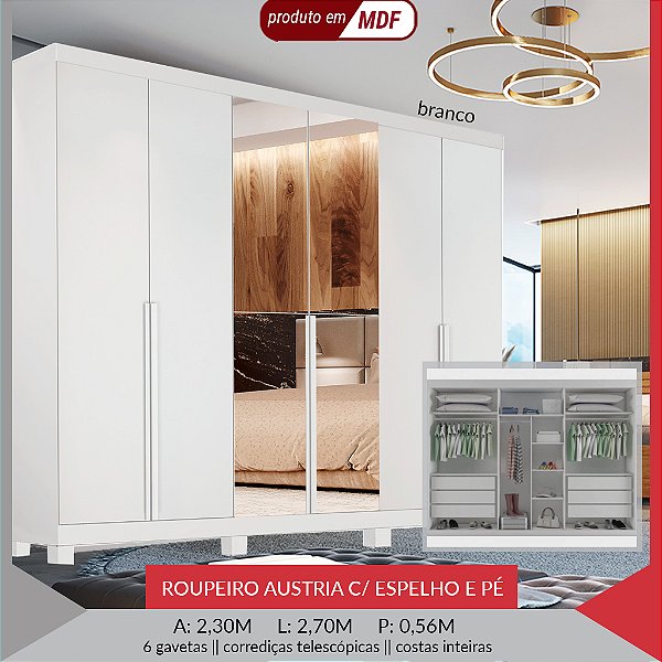 ROUPEIRO AUSTRIA 6PTS - C/ ESPELHO C/ PÉS