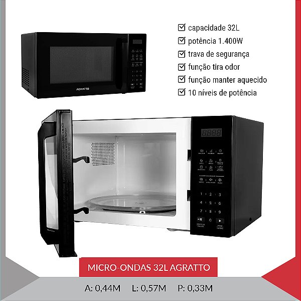 MICRO-ONDAS PRETO AMIC01 32LTS 1.400W