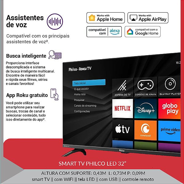 TV LED 32" SMART ROKU PHILCO