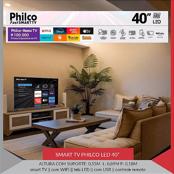 TV LED 40" SMART ROKU PHILCO