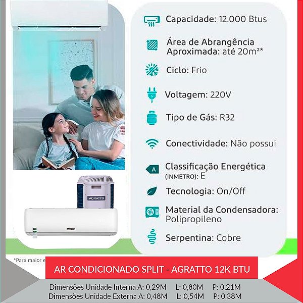 AR CONDICIONADO SPLIT - AGRATTO 12K BTU