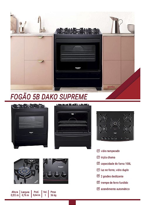 FOGAO DAKO SUPREME GLASS 5BC - PRETO