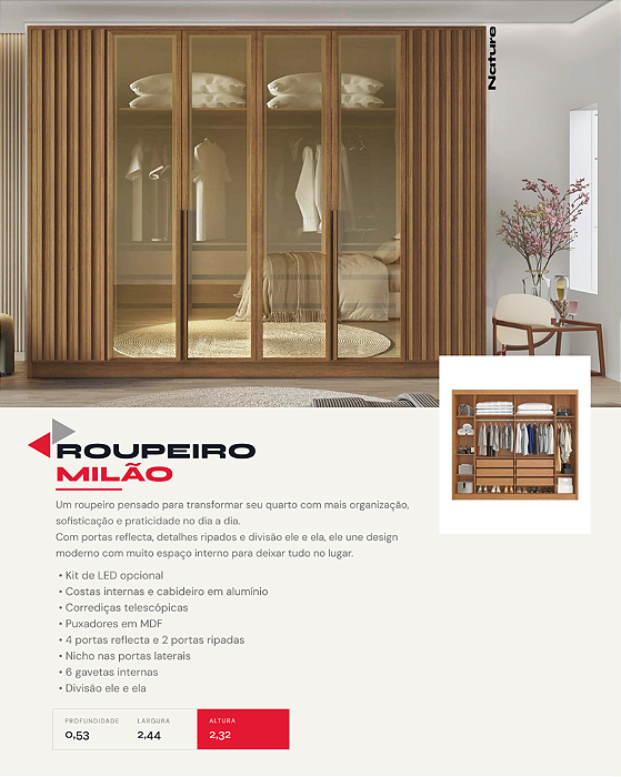 ROUPEIRO MILAO 6PTS - 4PTS REFLECTOR SEM LED