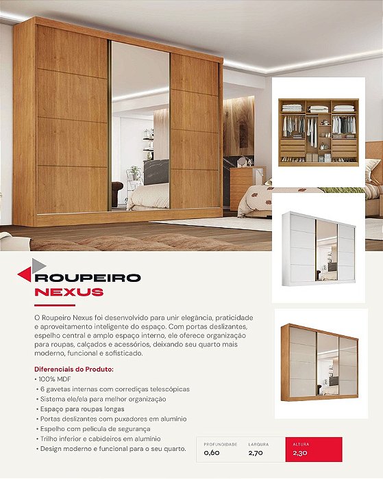 ROUPEIRO NEXUS 3PTS E 1 ESPELHO(BERGAMO)